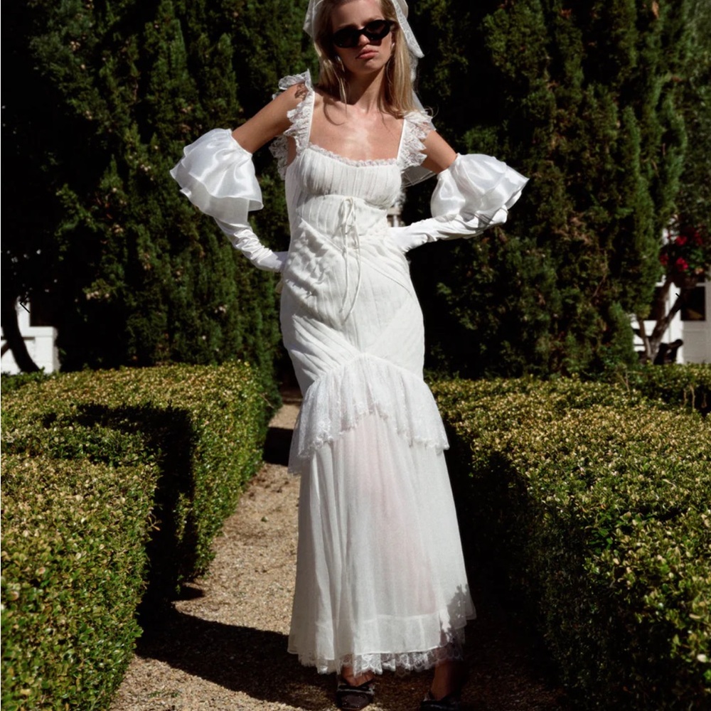 For Love And Lemons White Ruffled Tiered Gown Vivian